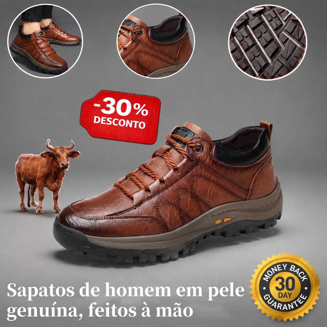 ⏰ Último dia! 30% de desconto! 👞 Sapatos de alta qualidade em pele italiana genuína 🐂 Costurados à mão, macios e confortáveis ✅ Apoio ergonómico do arco do pé, alivia as dores nos pés, caminhada confortável durante todo o dia.