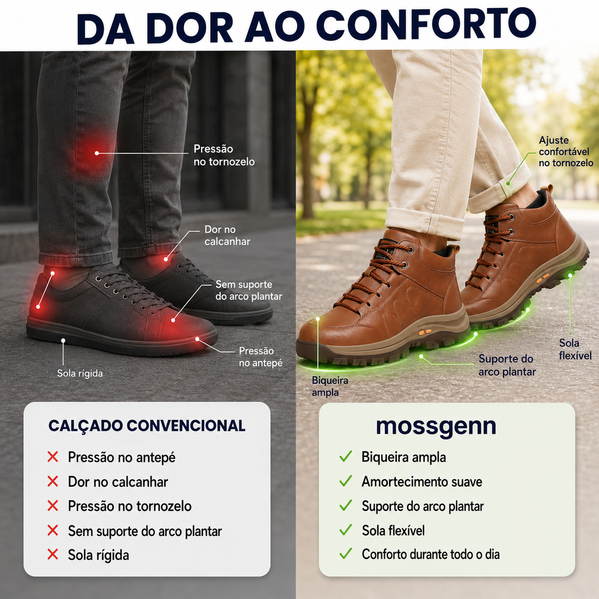 ⏰ Último dia! 30% de desconto! 👞 Sapatos de alta qualidade em pele italiana genuína 🐂 Costurados à mão, macios e confortáveis ✅ Apoio ergonómico do arco do pé, alivia as dores nos pés, caminhada confortável durante todo o dia.