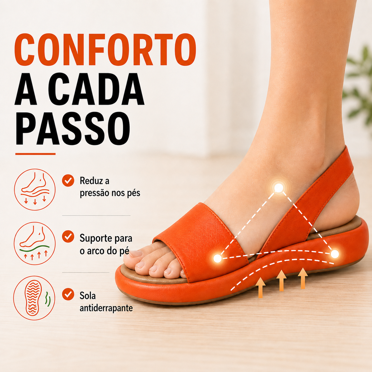 ⏰ Último dia! 30% de desconto! Não perca! ✅ Sandálias em pele italiana genuína com apoio do arco do pé: aliviam a dor nos pés e apresentam um design ergonómico.