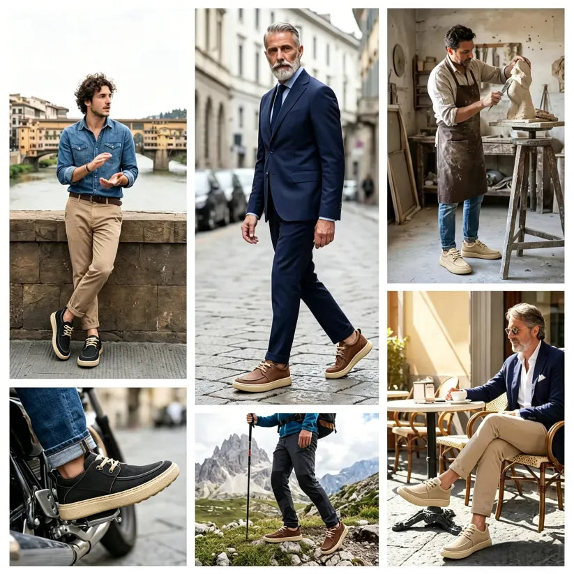 ⏰ Último dia! 30% de desconto! 👞 Sapatos de alta qualidade em pele italiana genuína 🐂 Costurados à mão, macios e confortáveis ✅ Apoio ergonómico do arco do pé, alivia as dores nos pés, caminhada confortável durante todo o dia.